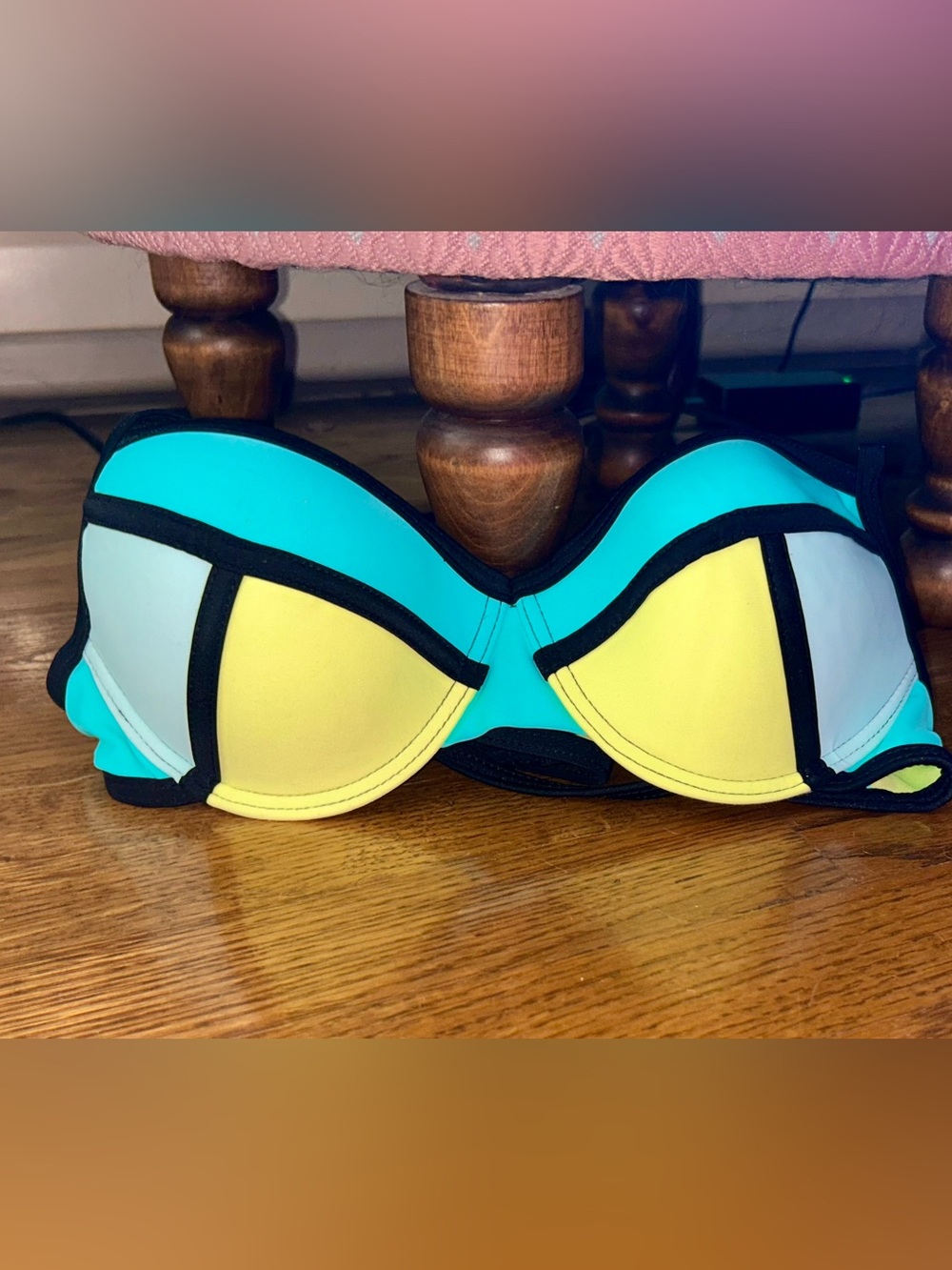 Xhilaration Colorblock Yellow, Turquoise Bandeau Bikini Top